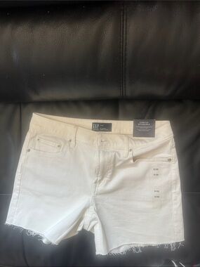 GAP White Frayed-Hem Stretch Denim Shorts